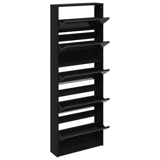 Skoskap med speil 5 lag svart 63x17x169,5 cm Skoskap med speil 5 lag svart 63x17x169,5 cm