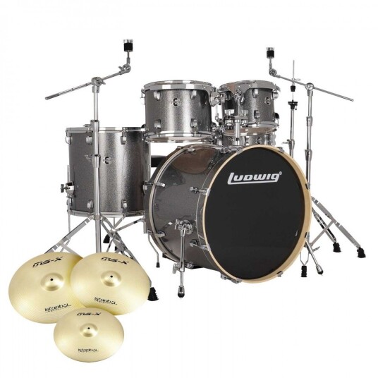 Ludwig Evolution 22 5pc Drum Kit w/Cymbals Platinum Ludwig Evolution 22 5pc Drum Kit w/Cymbals Platinum