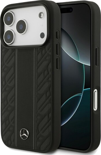 Mercedes Leather Laurel Leaves Stripes MagSafe Case for iPhone 17 Pro - Black