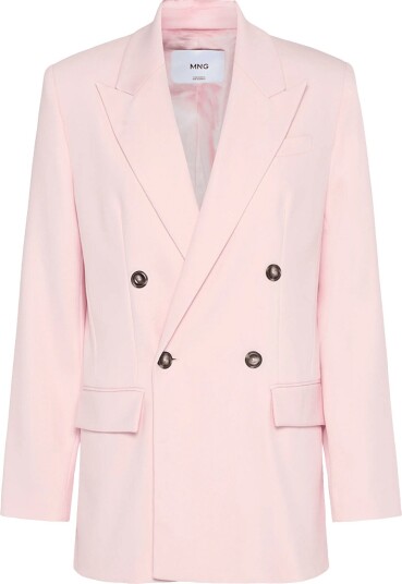 Mango Double Breasted Cotton Blend Suit Blazer Pink L