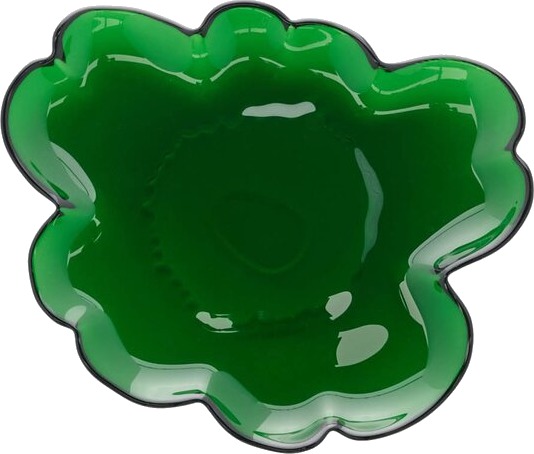 Marimekko Unikko asjett glass 20 cm blomsterform grønn