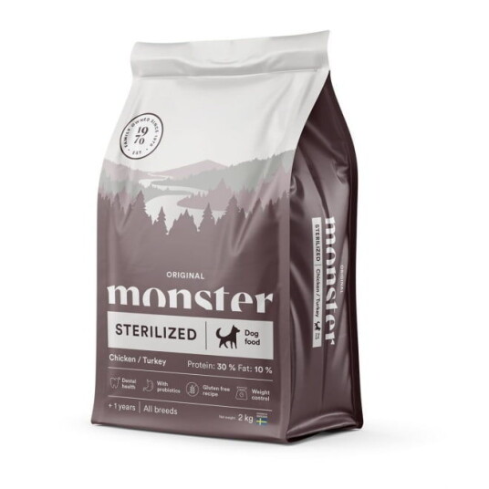 Monster Pet Food Sterilisert Hundefôr med Kylling og Kalkun 2 kg