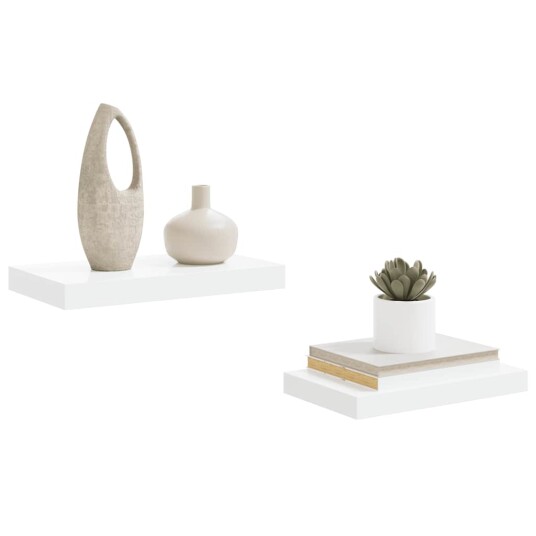 vidaXL Flytende vegghyller 2 stk h?yglans hvit 40x23x3,8 cm MDF