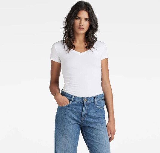 G-Star RAW Basic V-Neck Cap Sleeve T-Shirt White Women S White female