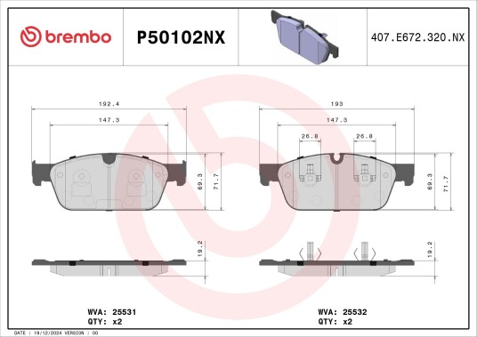Bremseklosser BREMBO P50102NX