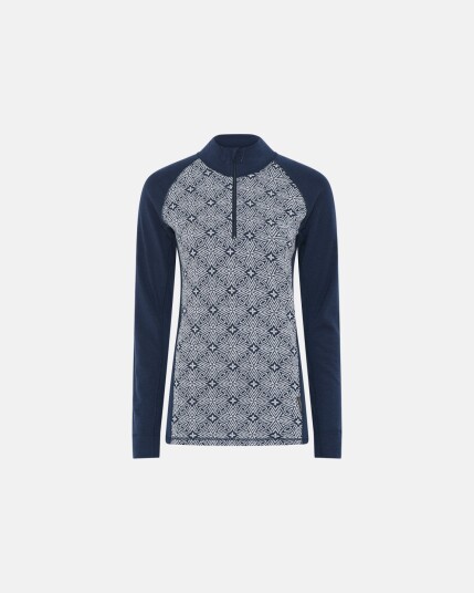 Dovre Women Langermet t skjorte 'Half Zip' 100% merino ull navy