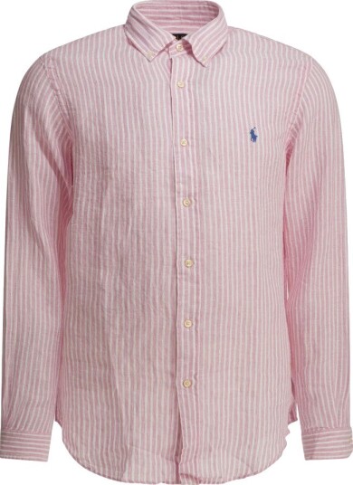 Polo Ralph Lauren Custom Fit Striped Linen Shirt Pink M Polo Ralph Lauren Custom Fit Striped Linen Shirt Pink M