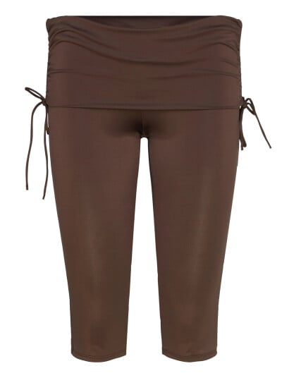 Monki Ruched Low Rise Capri Leggings - Brown - L