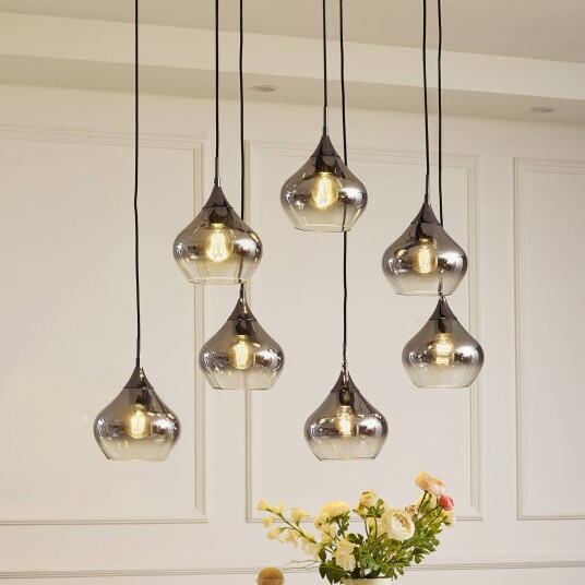 Lucande Jarven hengelampe 7 lyskilder svart glass Lucande Jarven hengelampe 7 lyskilder svart glass