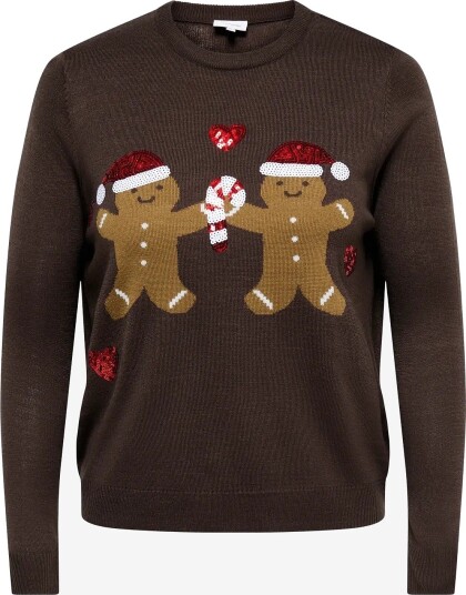 ONLY Carmakoma Carxmas Shine Motive Ls O Neck Knt   COFFEE BEAN   46 48