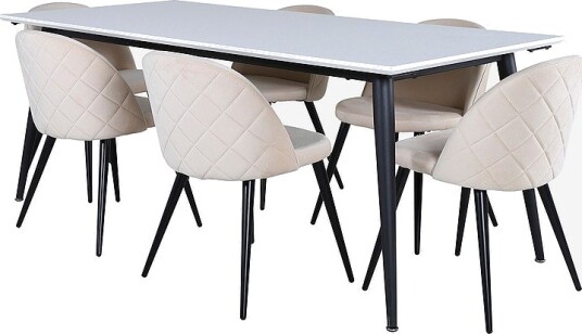 Venture Home Spisegruppe Jimmy med 6 spisestoler Velvet Stitches Hvit Venture Home Spisegruppe Jimmy med 6 spisestoler Velvet Stitches Hvit