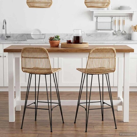 vidaXL Barstol 2 pcs Naturlig 44 x 55 x 109 cm Rattan og Stål vidaXL Barstol 2 pcs Naturlig 44 x 55 x 109 cm Rattan og Stål