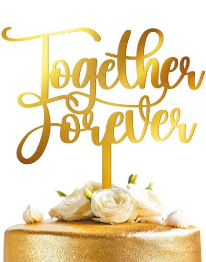"Together Forever" Kaketopper I Gull 12x14 cm