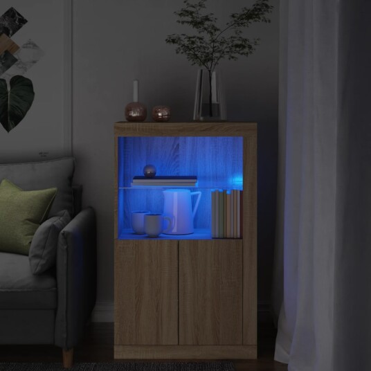  Sideskap med LED-lys sonoma eik konstruert tre 8721012252097