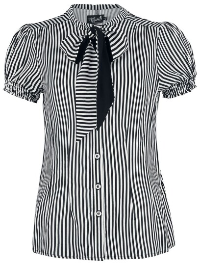 Hell Bunny Rockabilly Bluse Humbug Blouse XS til 4XL Damer svart-hvit