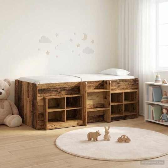  Loft Seng Ramme med Skap 3 pcs Gammelt tre Konstruert tre