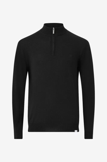 Les Deux Ulltrøye Greyson Half zip Merino Knit Svart