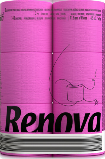 RENOVA TOALETTPAPIR 6 STK. 3-LAGS, ROSA RENOVA TOALETTPAPIR 6 STK. 3-LAGS, ROSA