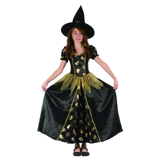 Heks gull kostyme 9-10 år (130-140 cm)
