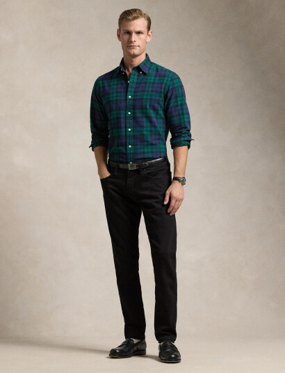 Polo Ralph Lauren Custom Fit Plaid Brushed Oxford Shirt - Navy - XS