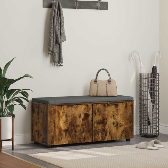 vidaXL Gangbenk Røkt Eik 100 x 38 x 46 cm Konstruert treverk og stoff vidaXL Gangbenk Røkt Eik 100 x 38 x 46 cm Konstruert treverk og stoff