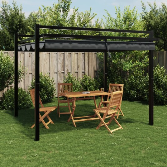  Hagepaviljong med uttrekkbar tak antrasitt 3x3 m aluminium 4003969