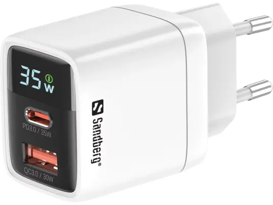 Sandberg 2in1 35W USB-C & USB Adapter Hvit Mobillader