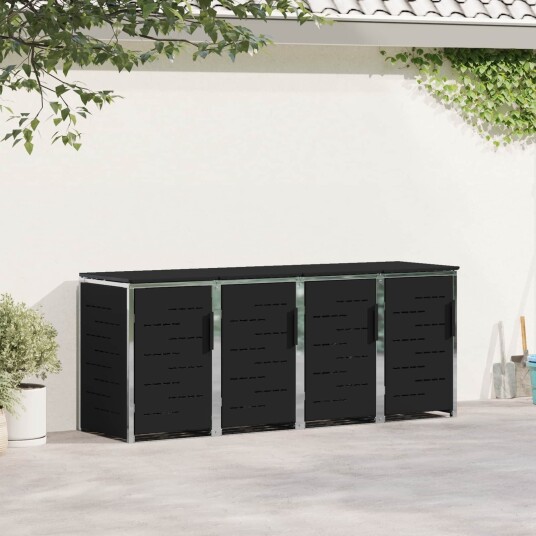 vidaXL Avfallsbeholderoppbevaring for 4 Bins 240L Rustfritt stål Svart