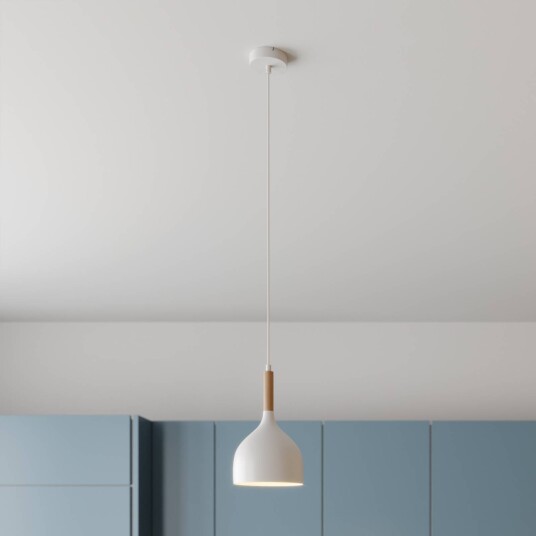 Luminex Noak hengelampe hvit/naturlig tre Ø 17 cm