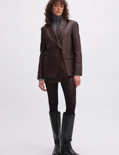 REMAIN Birger Christensen Heavy Leather Blazer Brown 36