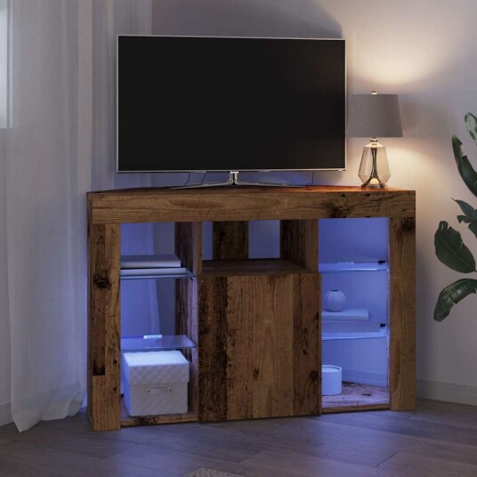 Hjørne LED TV skap Gamle tre 107 x 40 x 68 cm Konstruert tre