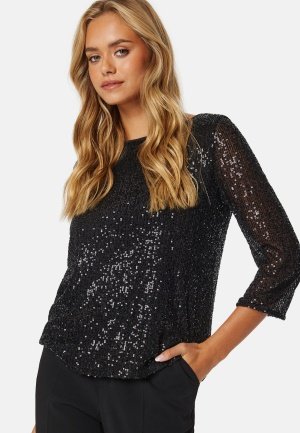 VILA Sparkling 3/4 O-Neck Top Black S VILA Sparkling 3/4 O-Neck Top Black S