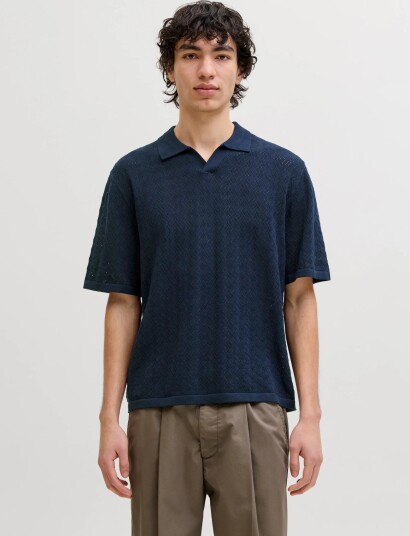 Jack & Jones Jortyler Knit Ss Split Neck Polo Sn Navy XL Jack & Jones Jortyler Knit Ss Split Neck Polo Sn Navy XL