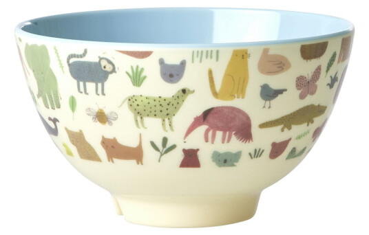 Rice Melamine Bowl Small 300 ml Dusty Blue Sweet Jungle Print