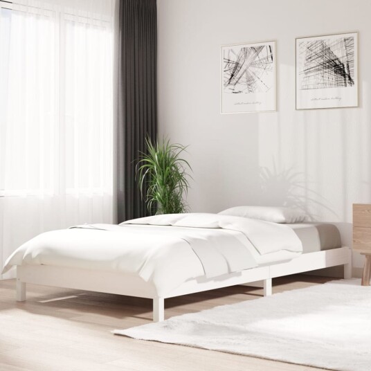 vidaXL Stableseng hvit 100x200 cm heltre furu