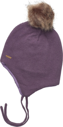Minymo Hat W. Detachable Fake Fur - Purple - 6-9M