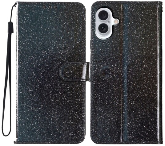 Trolsk Lommebokdeksel Glitter Elegant (iPhone 16 Plus) Svart
