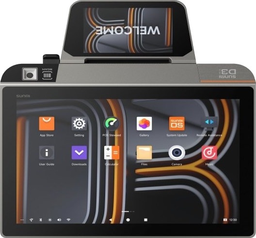 Sunmi Smart Desktop Terminal D3 Mini Gms Edla A13 Nettverksterminal, 10,1+4 Tommer 3+32Gb Nfc