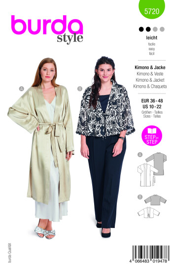 Burda 5720 Kimono & Jakke Eur: 36 48 Us: 10 22 Burda 5720 Kimono & Jakke Eur: 36 48 Us: 10 22