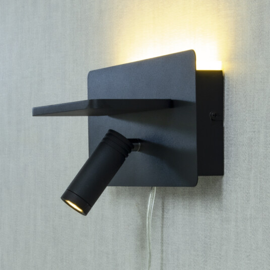 Aneta Lighting Cargador vegglampe med trådløs lader og USB - Svart