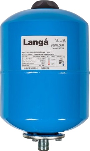 Langå trykkekspansjonstank 8L, Ø200x355 mm, kaldt/varmt vann