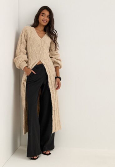 Bubbleroom Cable Knitted Volume Sleeve Cardigan Dress Bubbleroom Cable Knitted Volume Sleeve Cardigan Dress