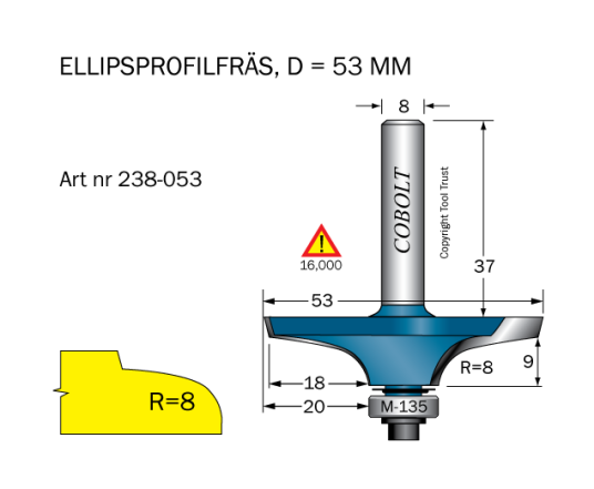 Cobolt 238-053 Profilfres D=53 L=15 R=8 Maskintilbehør & forbruk