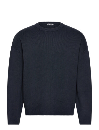 Weekday Boxy Knitted Cotton Sweater - Navy - S