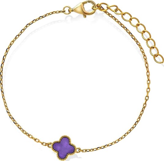Pan Jewelry Kløver armbånd i 925 forgylt sølv med lilla perlemor