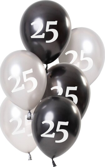 Folat Ballonger Hvit Svart 25 År 6-pakning 68125