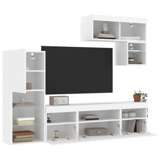 vidaXL Vegghengte TV-enheter med LED 6 deler hvit konstruert tre 8721012471474