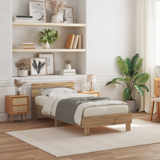 Sengramme med LED Lys Artisan Eik 90x190 cm Konstruert Tre