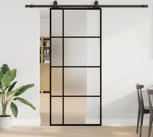 vidaXL Skyvedør med monteringssett svart 90x205 cm ESG-glass vidaXL Skyvedør med monteringssett svart 90x205 cm ESG-glass