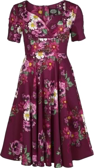H&R London Rockabilly Middellang kjole Wild Violet Swing Kjole S til 3XL Damer flerfarget